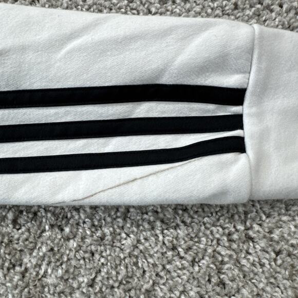 Adidas Fleece Sweatshirt Mens L Long Sleeve Crew Neck Side Tape Logo White Black - Picture 8 of 8
